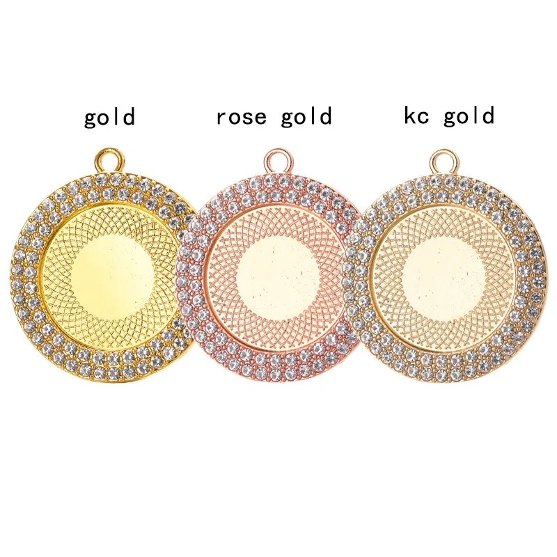 JUYA Pendant Cabochon Base 3PCS Alloy Diamond Charms Jewelry Making Accessories DIY Necklace Crafts 25-30mm Blank Tray Findings