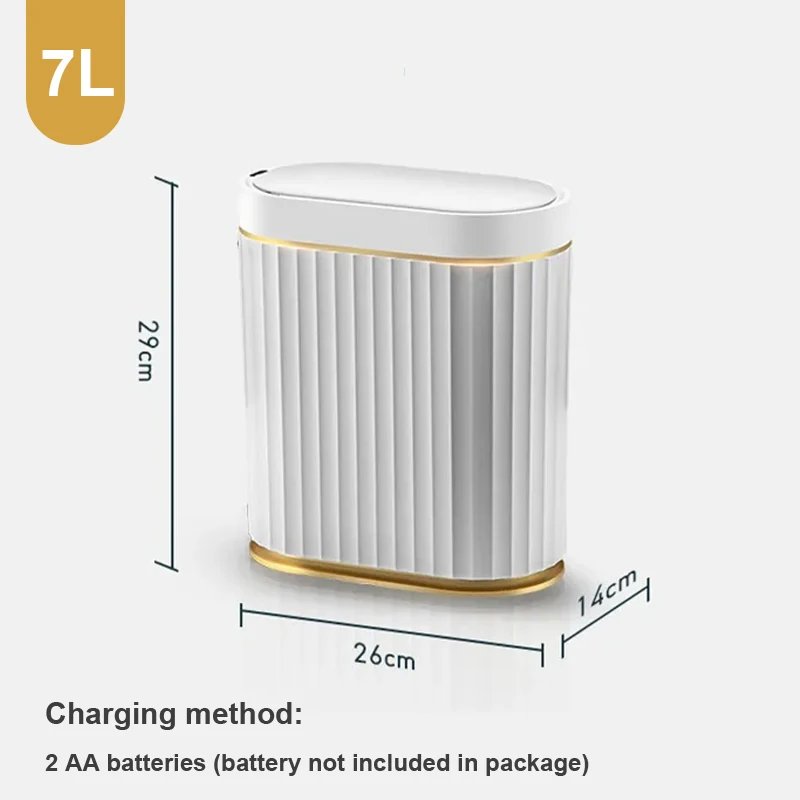 7L Smart Sensor Trash Can Bathroom Toilet Wastebasket Kitchen Garbage Tin Luxury Home Living Room Cracks Trash Bin with Lid