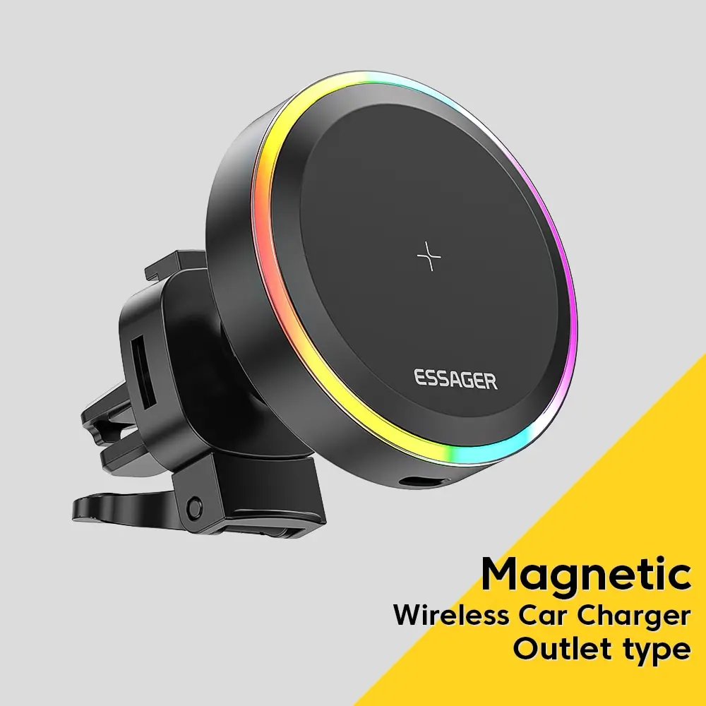 Essager RGB Magnetic Car Phone Holder Qi 15W Wireless Charger Car For iPhone 14 13 Pro Max Samsung Phone Holder Stand