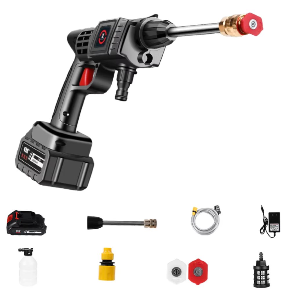Car Wash Gun 200W 50Bar 10000mAh Cordless Washing Guns High Pressure Washer Spray Water Gun Portable Washing Machine for Garden