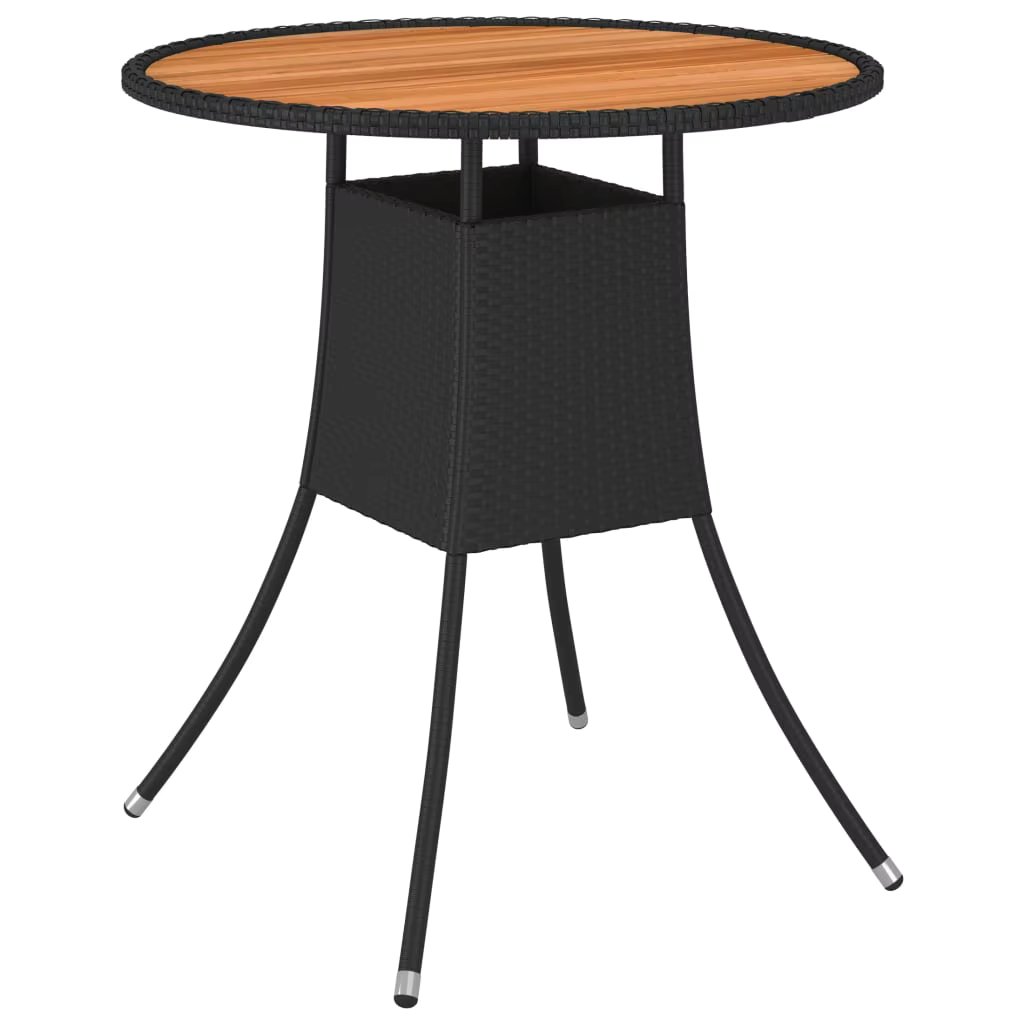 Garten-Esstisch Schwarz ? 70 cm Poly Rattan Massivholz Akazie