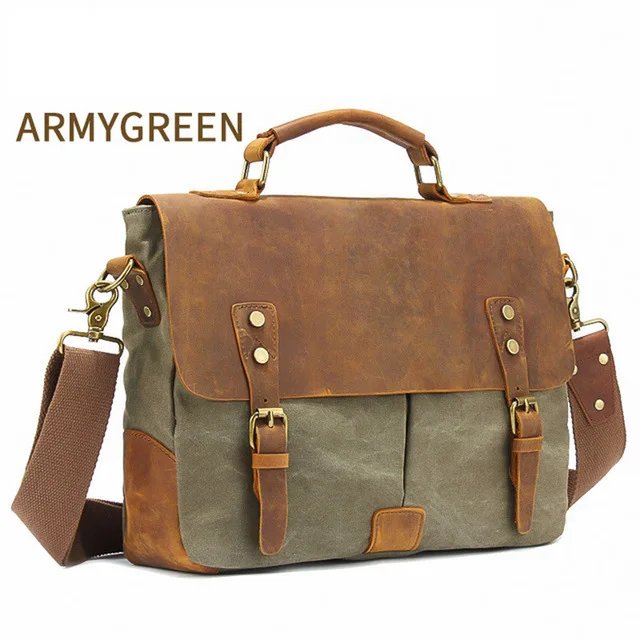 MARKROYAL Vintage  Crazy Horse Leather Canvas Messenger Bags Laptop Briefcase Crossbody Satchel Bag Dropshipping