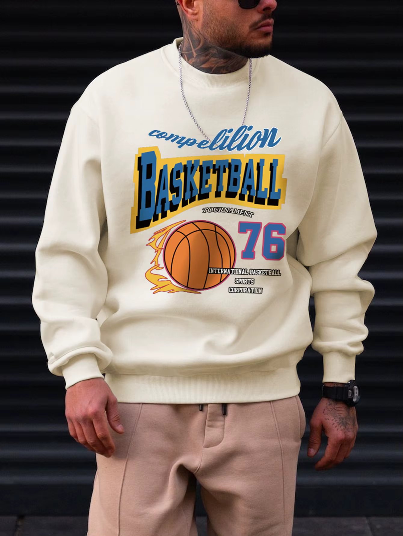 Basketball Fire Sport Style 76 Letter Men Clothing Rtero Autumn Hoodie Fleece Loose Pullovers Hip Hop Casual Male Streetwear