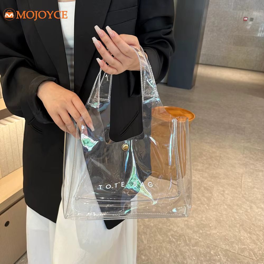 PVC Transparent Grocery Bag for Women's Large Capacity Clear Tote Bag Magnetic Closure Storage Pouch Ladies Simple Shoulder Bags