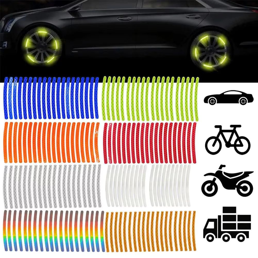 Car Tire Rim Reflective Sticker Night Safety Warning Strip 20Pcs Reflector Hub Auto Stickers Wheel Decals Bike Motorcycle A8C6