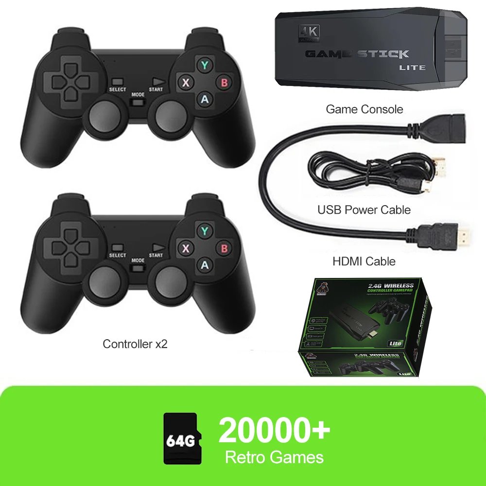 Video Game Console 20000+ Retro Games Mini TV Gaming Sticks Double Wireless Gamepads Supports PS1 MD SFC FC ATARI GBA GBC MAME