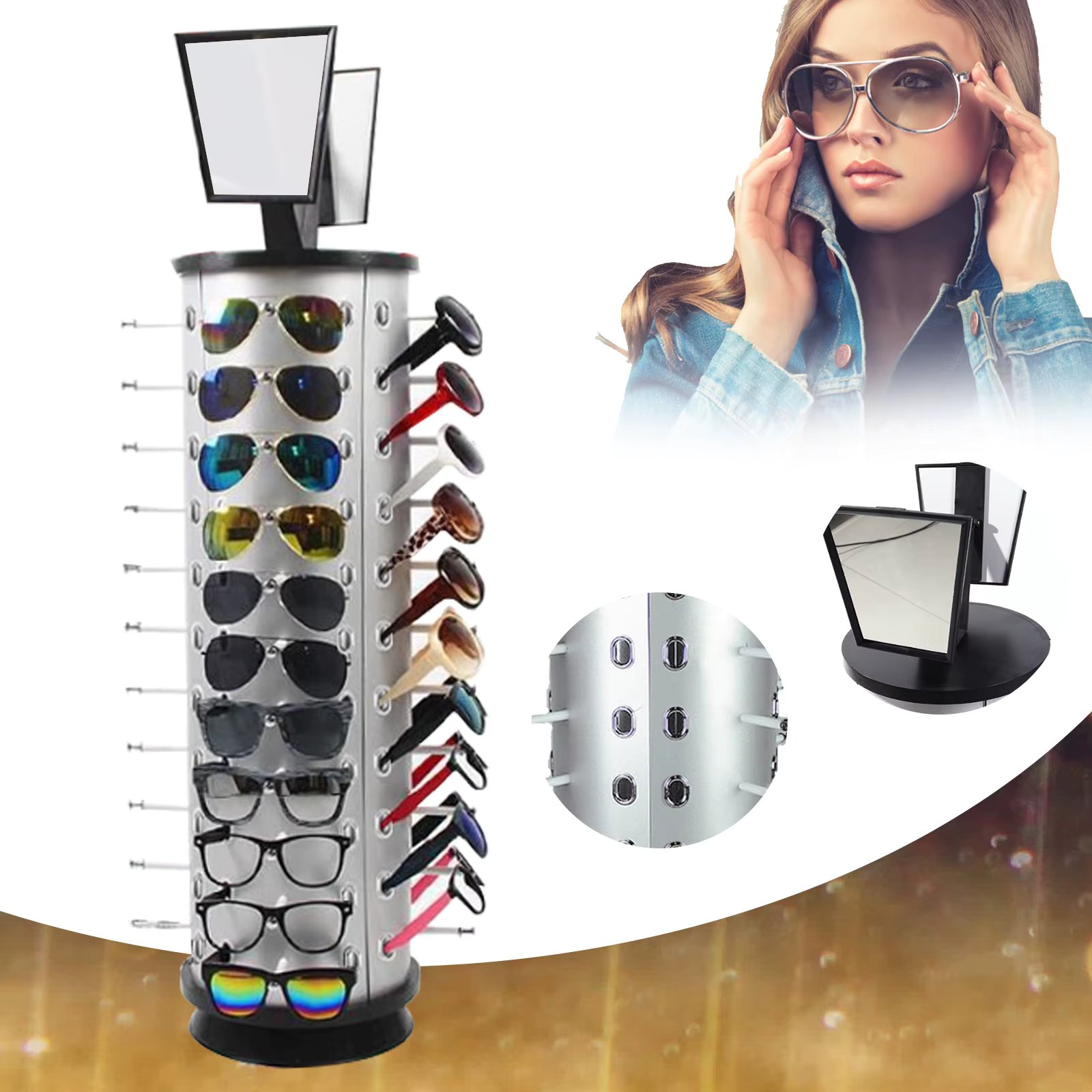 44 Pairs Commercial Glasses Display 360 Rotating Sunglasses Rack New Glasses Spinning Shelf Holder