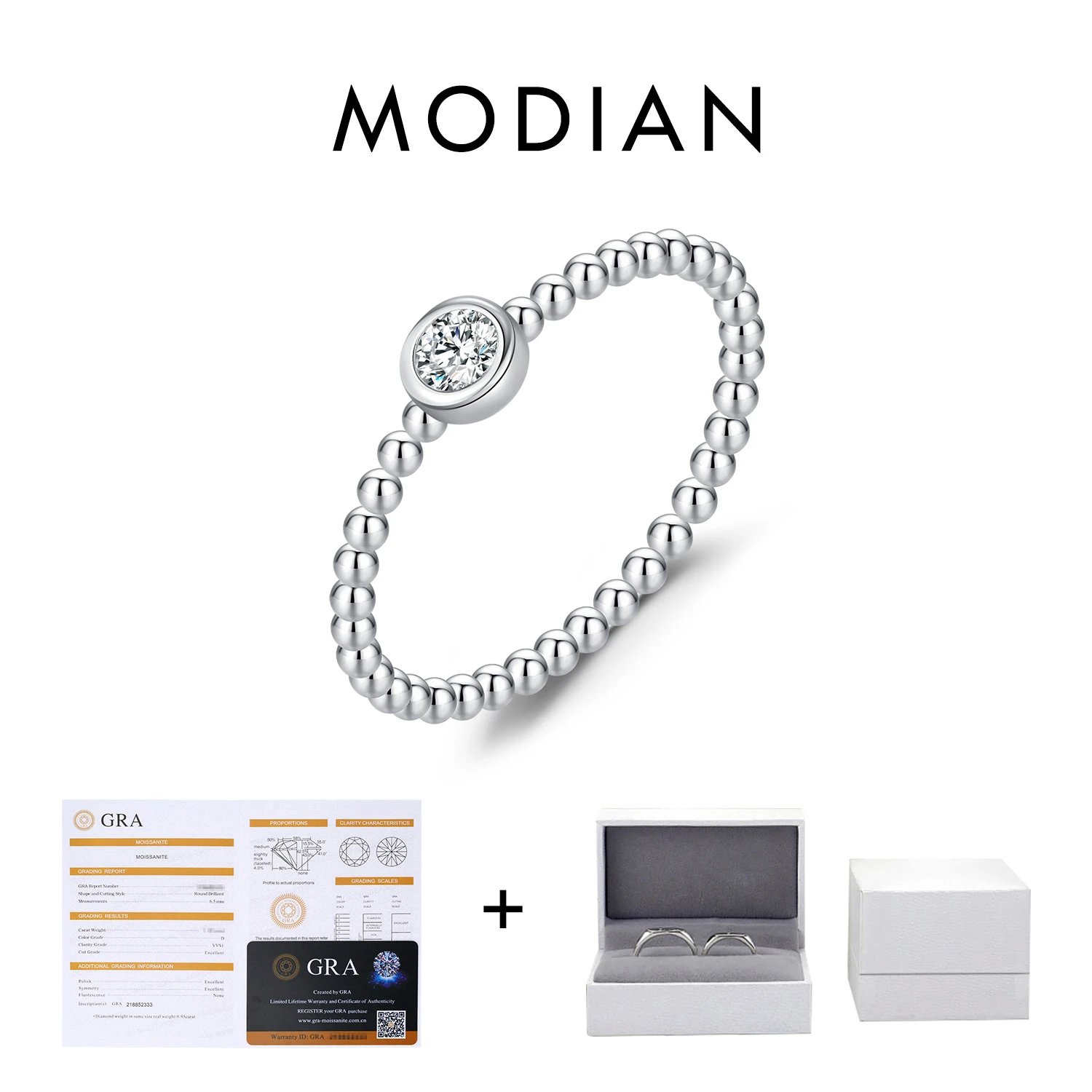 MODIAN Bezel Setting Moissanite Ring 925 Sterling Silver Beads Trendy Stackable Finger Rings For Women Lab Diamond Jewelry