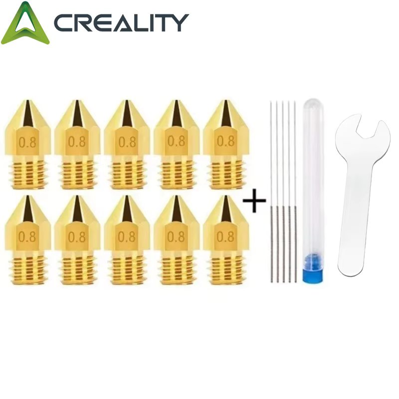 Creality 10PCS 3D Printer MK8 Brass Nozzles 0.2/0.3/0.4/0.6/0.8/1.0mm Ender 3 Extruder Stainless Steel Nozzles for 3D Printers