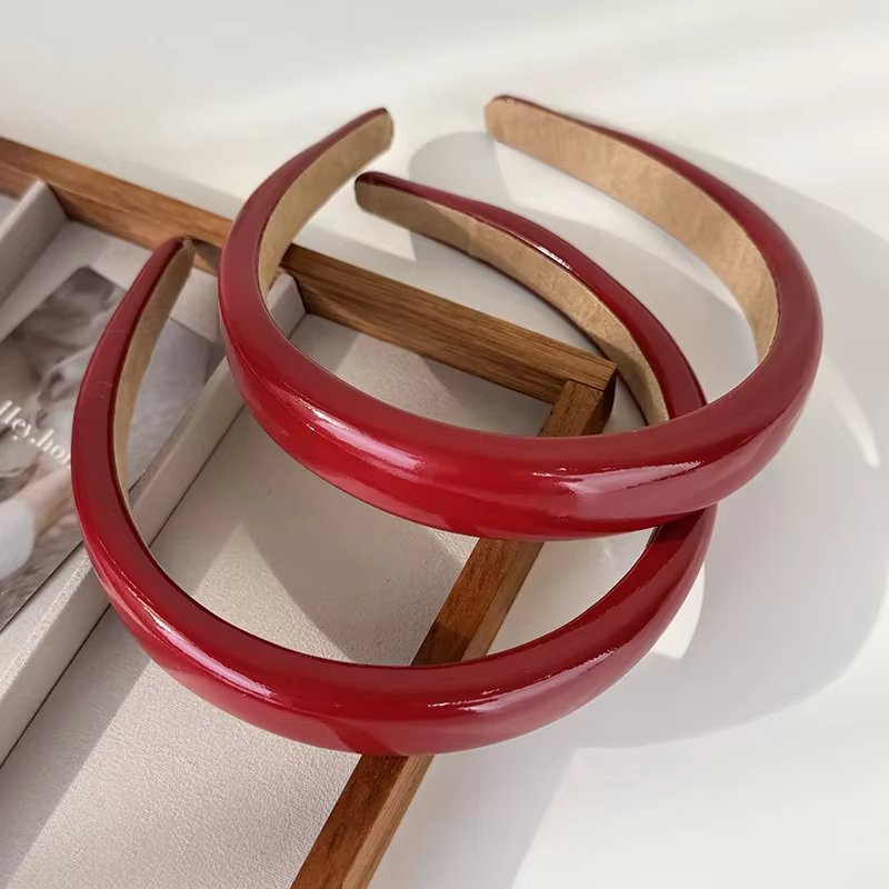 Christmas Hair Accessories Fashion Red Glossy Leather Sponge Headbands Womans Retro Temperament Hair Hoop Female Party Hair Band