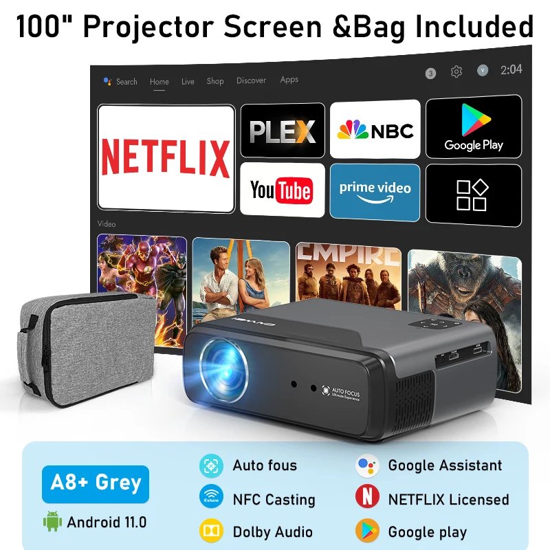 4K HDR LED Smart Projector Full HD 1080P 5G WiFi Android 11 TV Portable Home Theater Projetor 3D Auto Focus with Dolby Audio