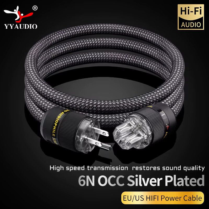Hi-End AC Power Cable 6N OCC Silver Plated Hifi Audio US/EU Power Cord Pure Copper Power Cable Connection Filter CD Amplifier