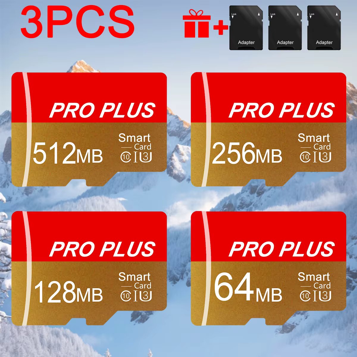 3PCS Memory Card 512MB 256MB 128MB 64MB With Adapter High Speed Memory Card, UHS-I A1 Memory TF Card For Tablet Camera Mobile