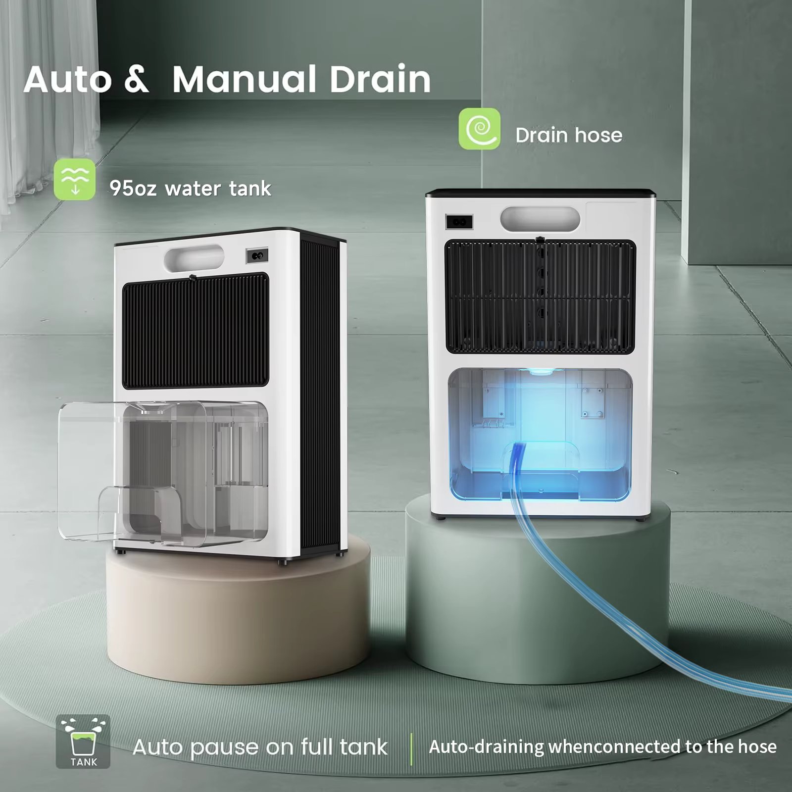 95 oz home dehumidifier, 800 sq ft silent dehumidifier, small dehumidifier with drain hose, dehumidifier for bedroom, bathroom