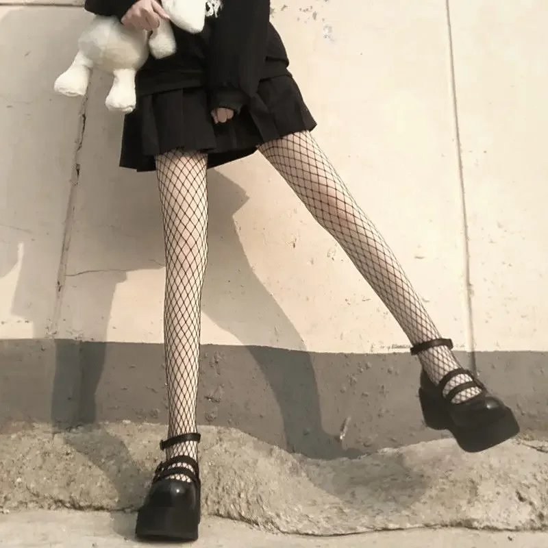 Women Sexy Fishnet Kitty Cat Pattern Long Stockings JK Uniform Pantyhose Cute Cartoon Nylon Mesh Tights Anime Lolita Long Socks