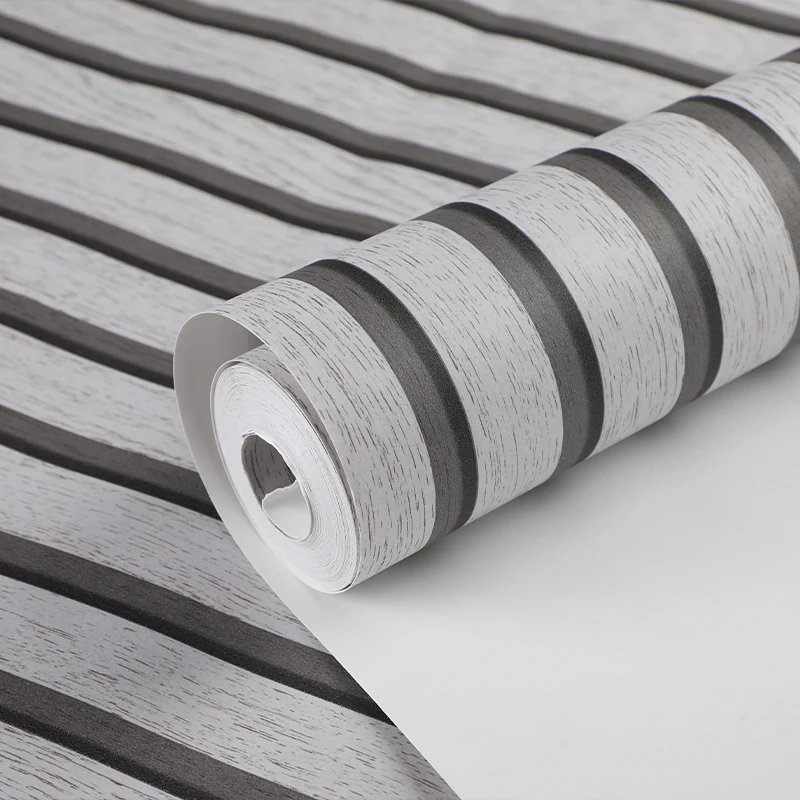 53cm Japanese Modern 3D Non-Woven Moisture-Proof Bedroom Background Wallpaper Wood Stripes Non Self-Adhesive Wall Stickers