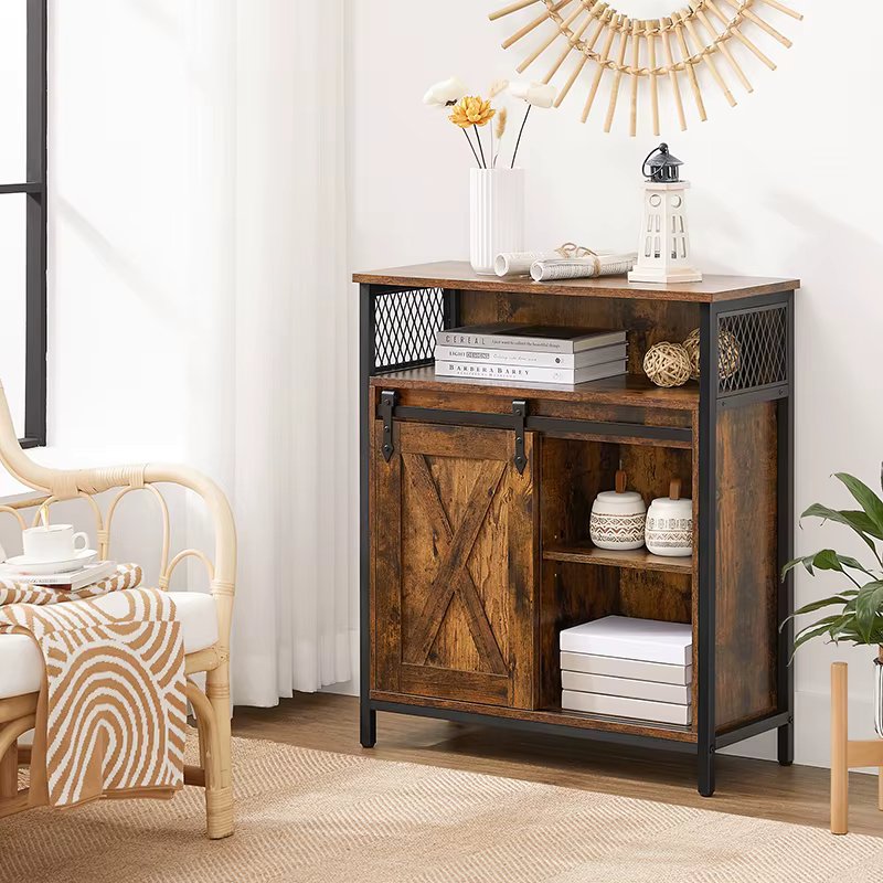 VASAGLE Storage Cabinet, Sideboard, with Sliding Barn Door, Open Compartment, Adjustable Shelf