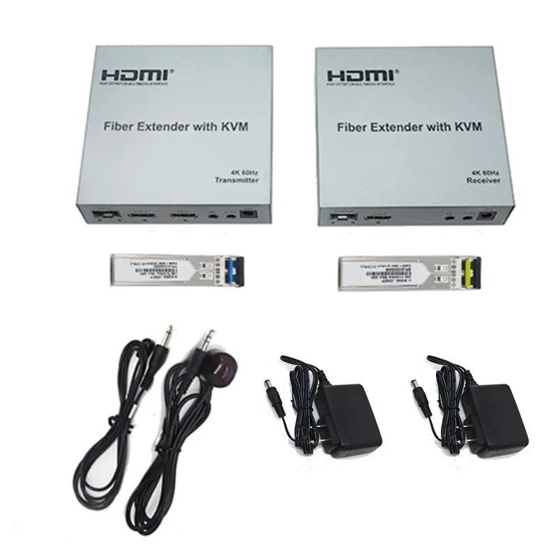 20Km 4K 60Hz HDMI KVM Fiber Extender over LC Fiber Optic Cable HDMI over Fiber USB KVM Extender with SFP Support Keyboard Mouse
