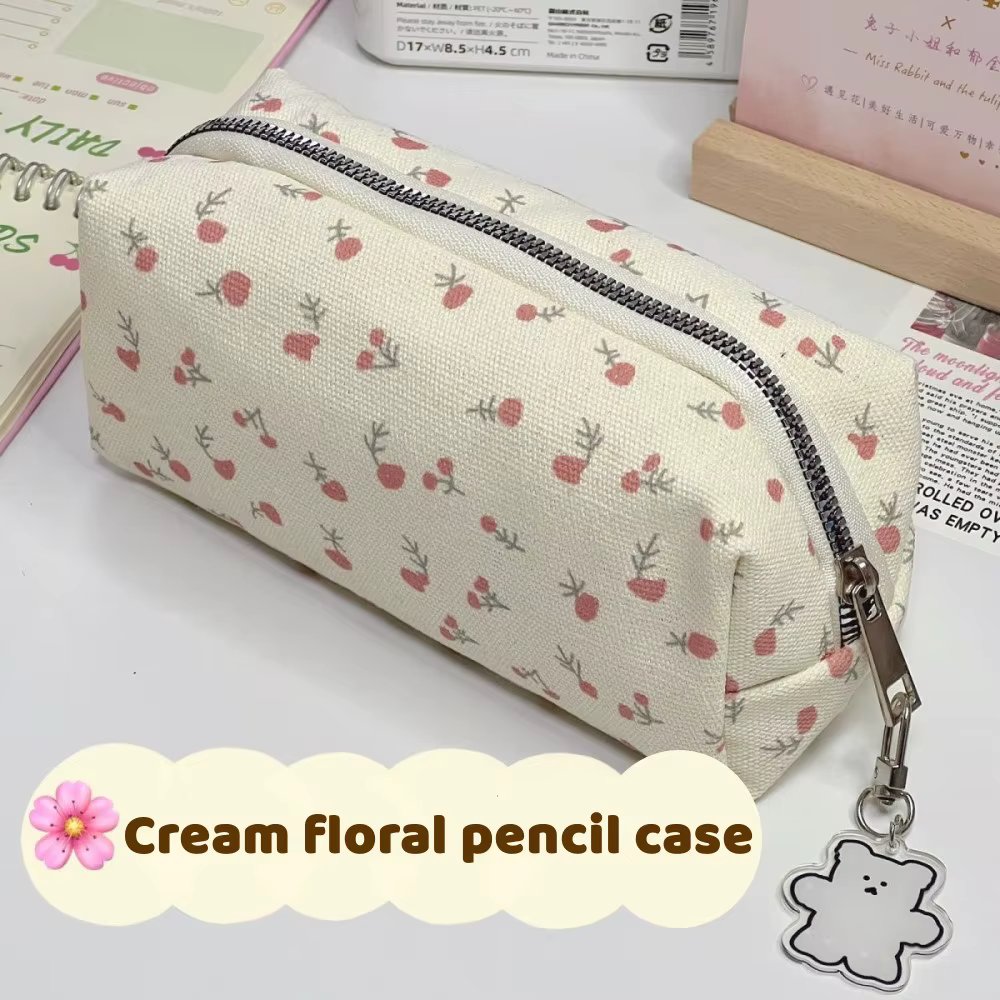 Cute Floral Pen Bag Student Cartoon Stationery Bag Large Capacity Pencil Case Stationery Organizer School Office Supplies
