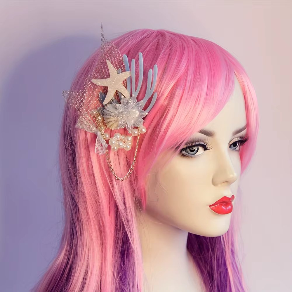 Mermaid series hair accessories, starfish artificial crystal shell coral elements party beachside decorations