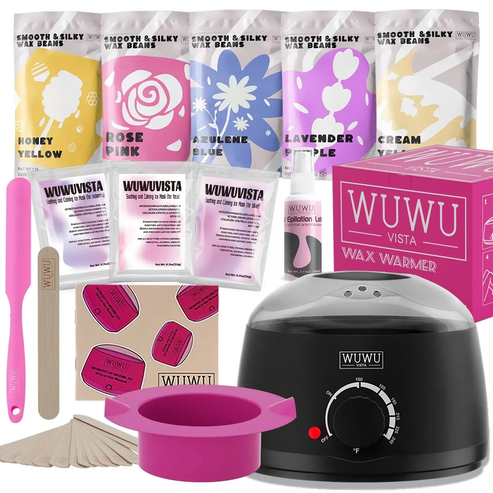 Waxing Kit WUWUVISTA EU Plug(23 items) Hair Removal Wax Kit Waxing Beads Face/Brazilian/Full Body/Bikini/Sensitiive skin