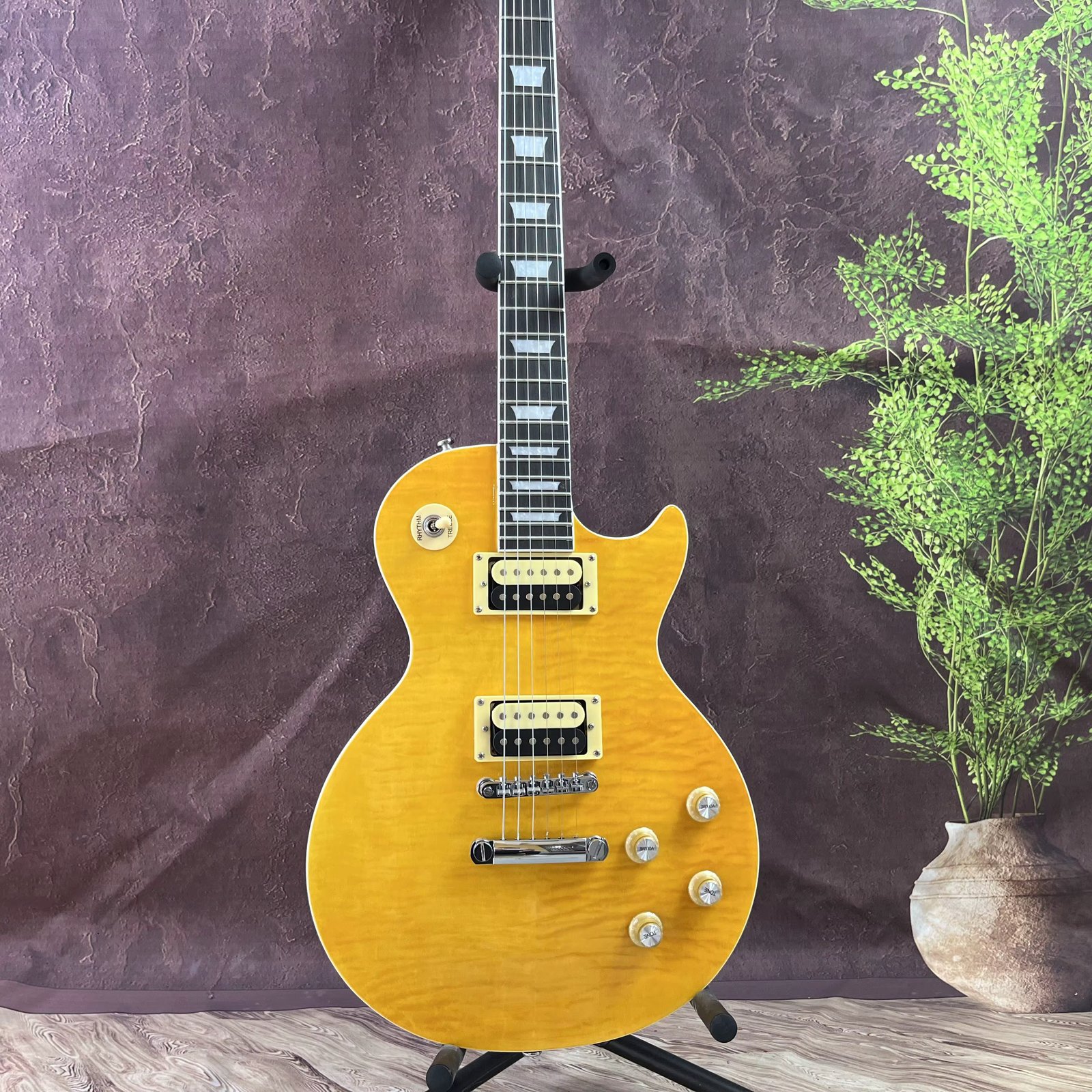 Flame Maple veneer Electric Guitar Zebra pickup Solid mahogany body Quality Guarantee