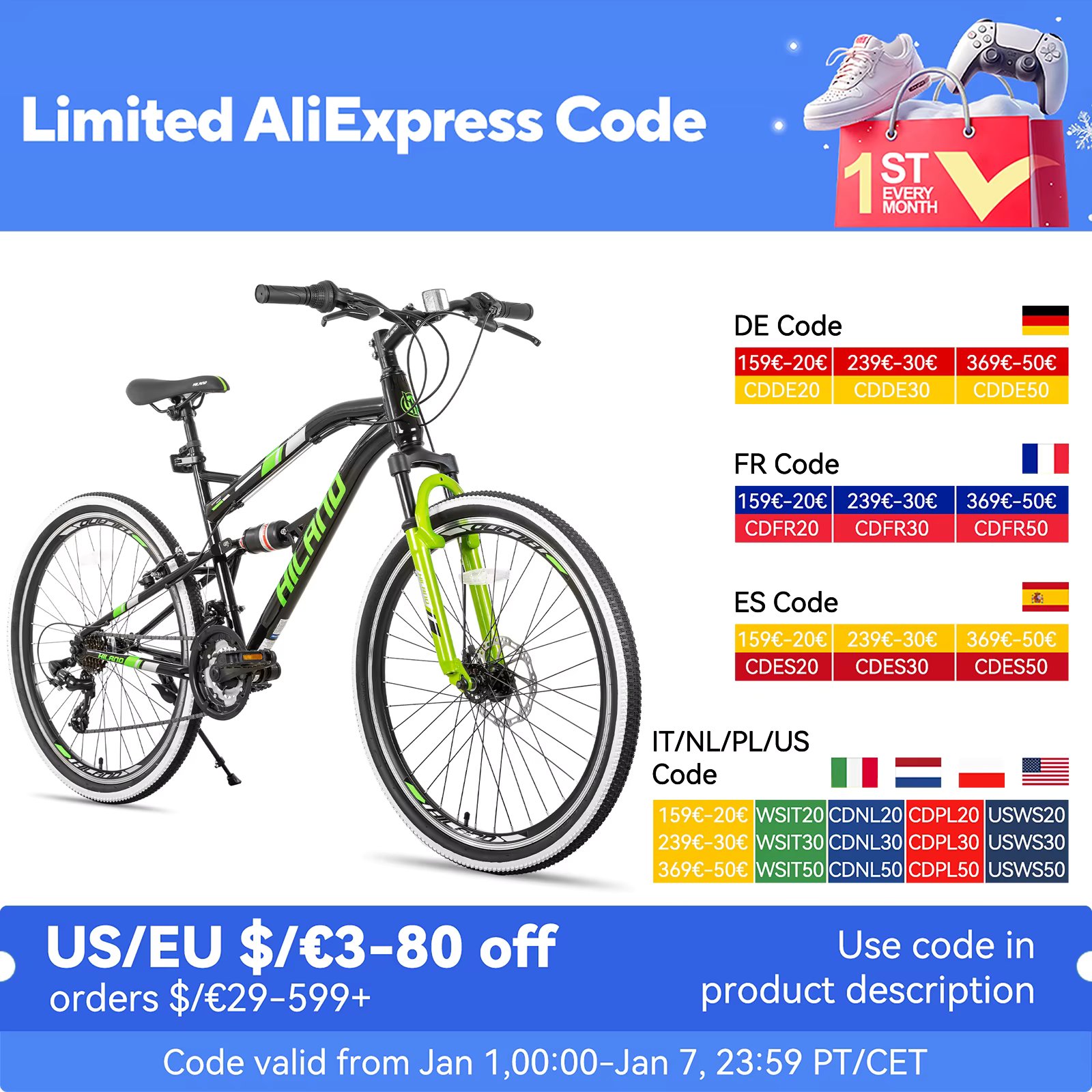 Hiland 26 Inch Mountain Bike,Full-Suspension 21 Speeds Drivetrain with Disc-Brake MTB Bicycle,for Men Mens Women Bike