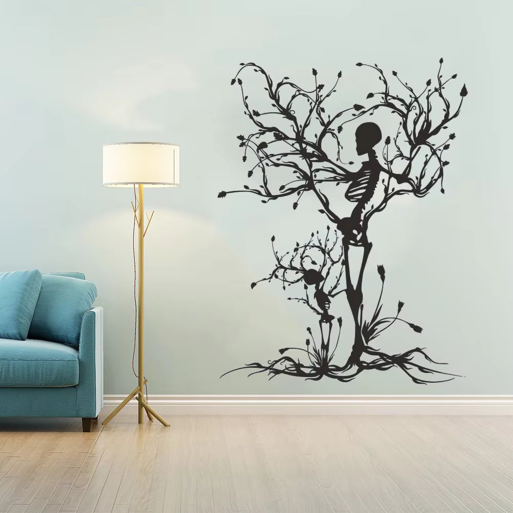 Gothic Wall Decal Halloween Decor Skeleton Art Sticker Tree Wall Art For Living Room Wall Vinyl