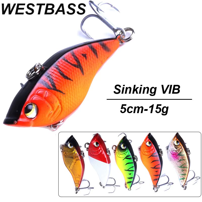 WESTBASS 1PX Silent VIB Lure 5cm-15g Lipless Wobbler Trolling Fishing Bait Shore Vibration Swimbait Sinking Jerkbait Isca Pesca