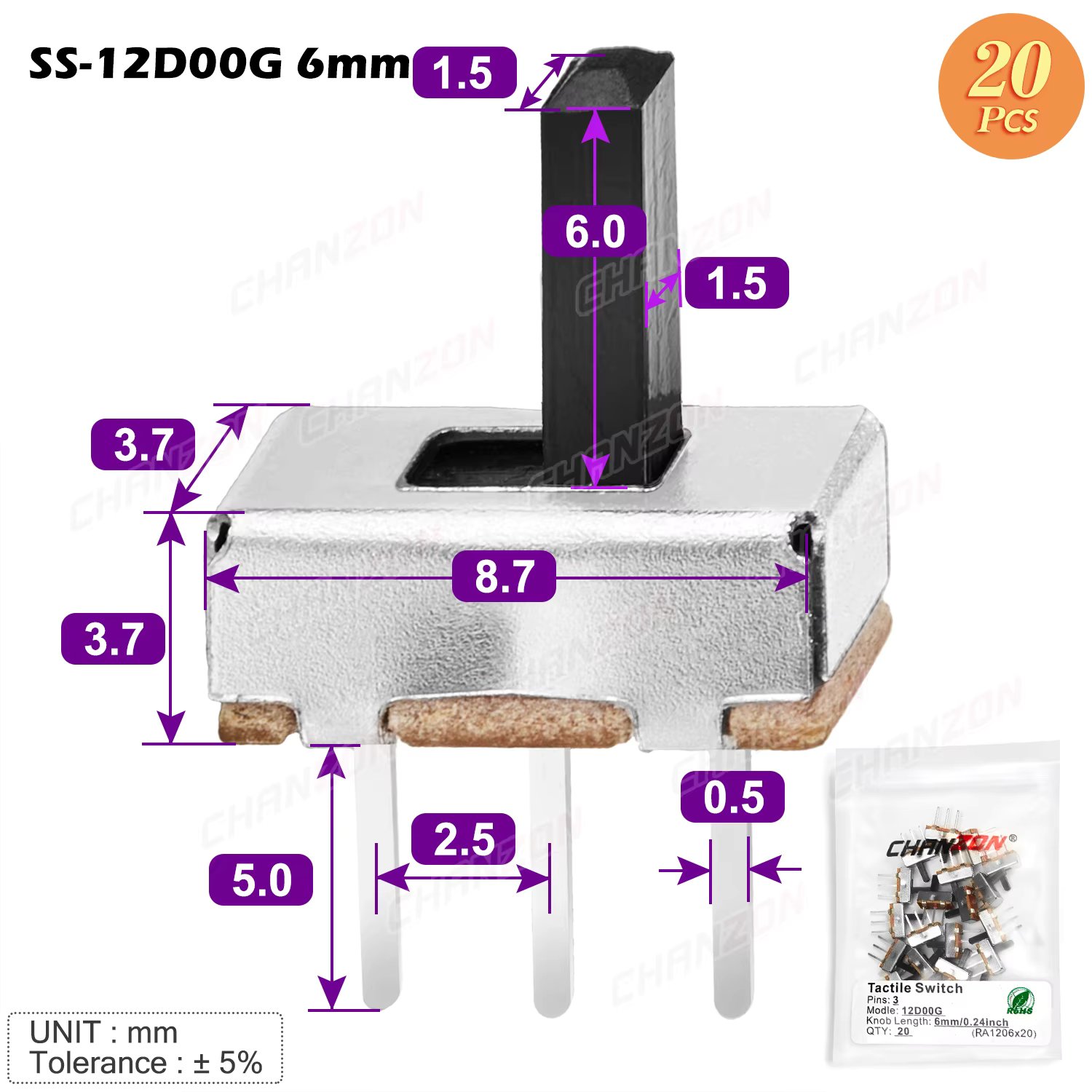 20pcs SS-12D00G 6mm