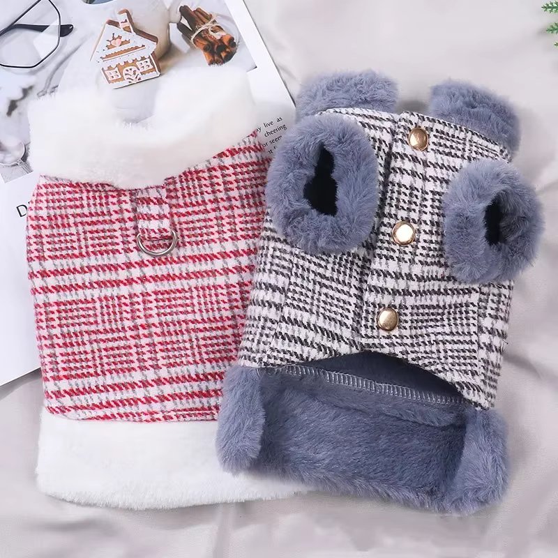 Winter Dog Jacket Lamb Fleece Warm Dog Clothes for Small Fur Collar Cotton Pet Outfits French Bulldog Coat Vest
