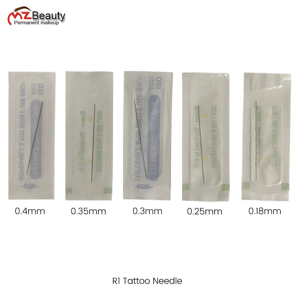 Disposable R1Tattoo Needles 1RL Single Round  For Eyebrow Eyeliner Lips Permanent Makeup Machine 0.3mm 0.35mm 0.4 Tattoo Agulhas
