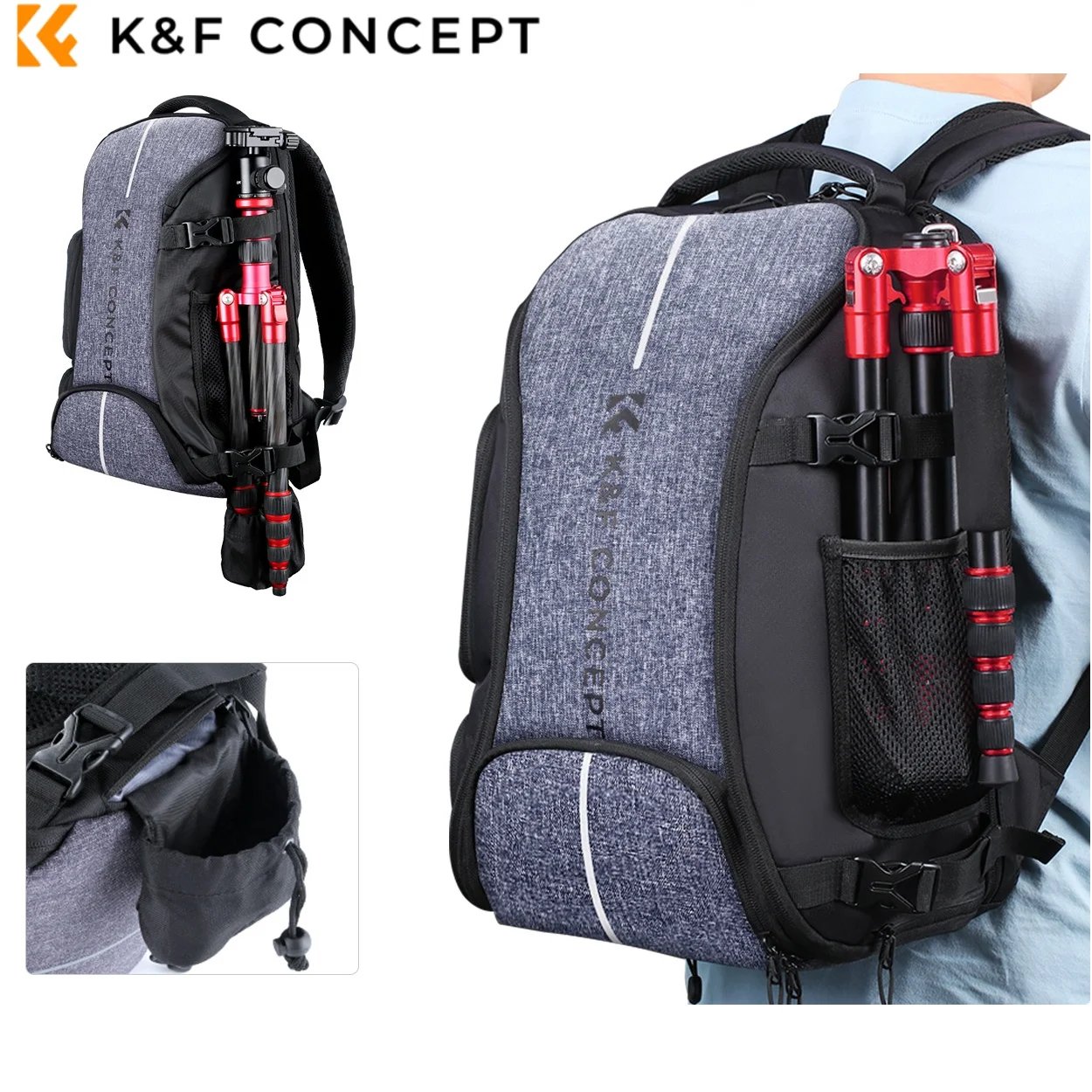 K&F Concept 25L Camera Backpack Shockproof Camera Bag for DSLR/SLR Camera Case with Tripod Strap and Rain Cover for 15" Laptop