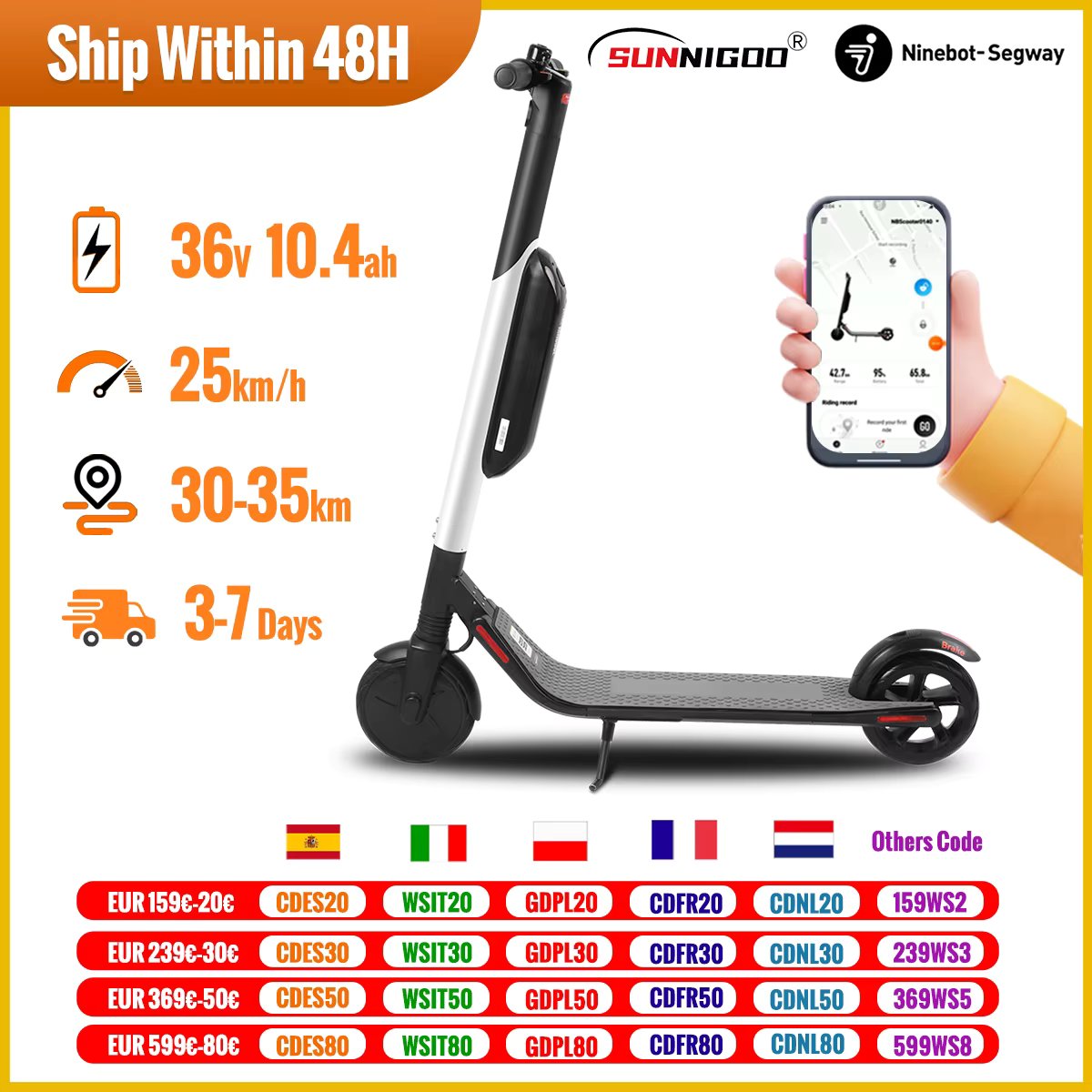ES4 Electric Scooter 36V 10.4Ah 25km/h Escooter Electric Kick Scooter IPX6 Waterproof escooter for Adults From SEGWAY