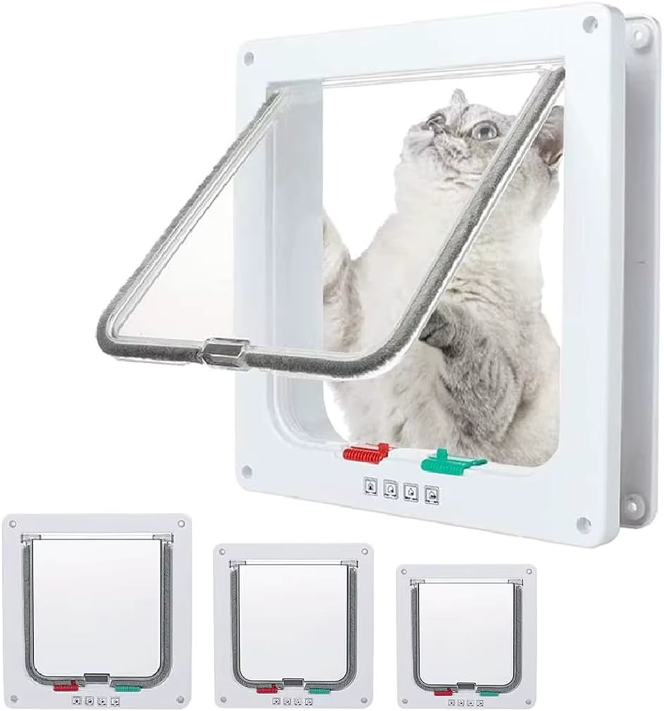 TONG Cat Door Flap for Interior Exterior Doors 4 Way Locking Cat Flap Door for Interior Exterior Doors