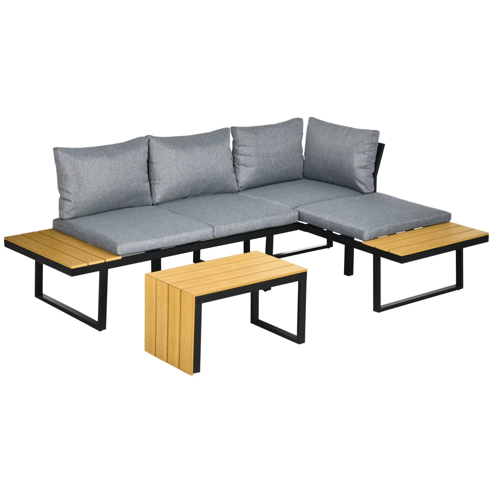 Outsunny aluminum garden furniture set 3 pieces talking set includes 2 corner sofas with cushions table and side Panel