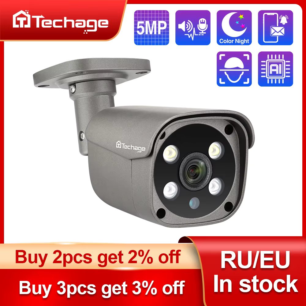 Techage H.265 4K 5MP 8MP POE IP Camera Two way Audio Human Detect Metal Outdoor Camera For CCTV System POE Surveillance System