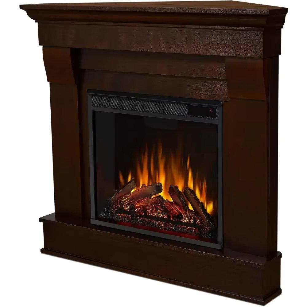 Real Flame Corner Electric Fireplace with Mantel for Living Room or Bedroom, Replaceable Fireplace Insert Heater, Realistic Log