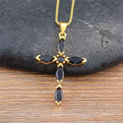 Nidin Top Quality Religious Jesus Cross Pendant Necklace 5 Colors Crucifix Aesthetic Collier For Women Men Mystical Gift Jewelry