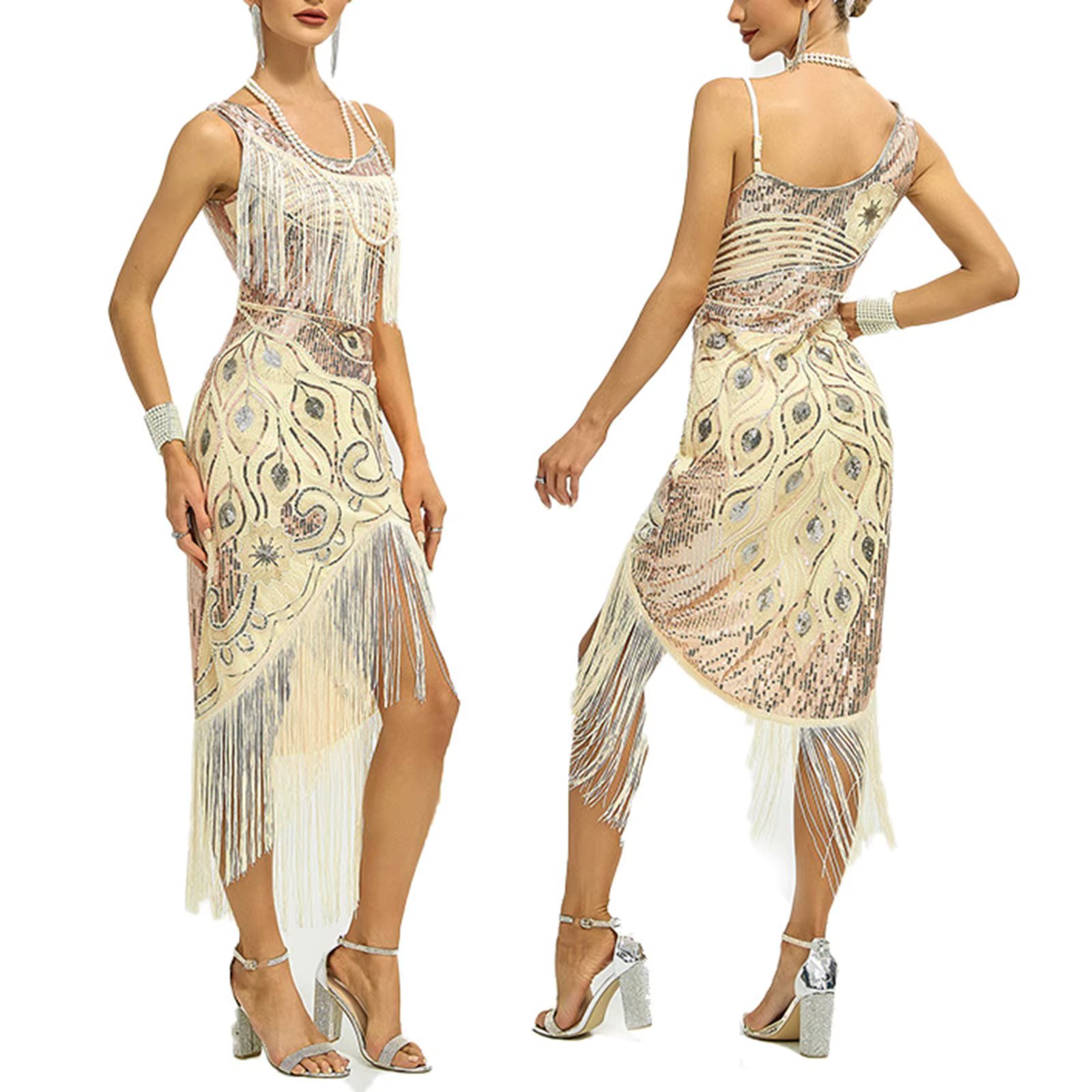 Vintage 1920s Flapper Tassel Dress for Women Great Gatsby Costumes Embroidery Cocktail Party Dance Sequin Dress Sexy Slim Dress