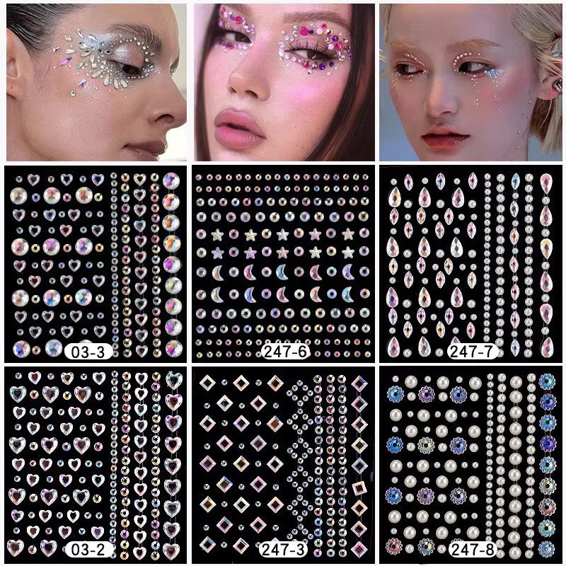 Karsyngirl 1 Sheet Eye Body Face Gems Jewels Rhinestone Stickers Self Adhesive Crystal Rainbow Makeup Diamonds Face Stick Gems