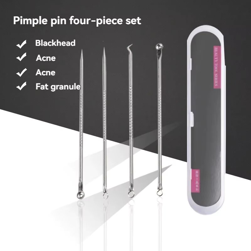 Stainless Steel Beauty Needle Acne Needle Dual-purpose Acne Remover Acne Removing Acne Beauty Tools Pimple Pin 4 PCs Set