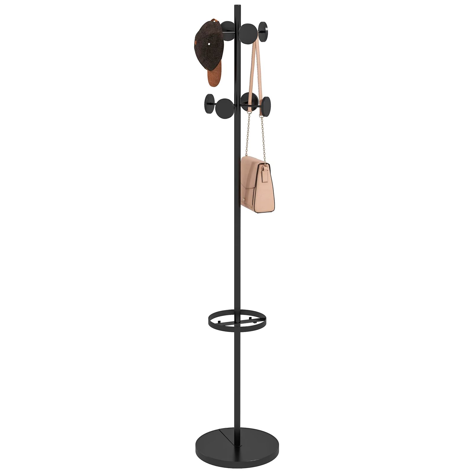 HOMCOM standing rack with umbrella stand Metal clothes rack with 12 hooks to hang umbrella bags tree shape for hallway entrance bedroom Ø 34x177 cm