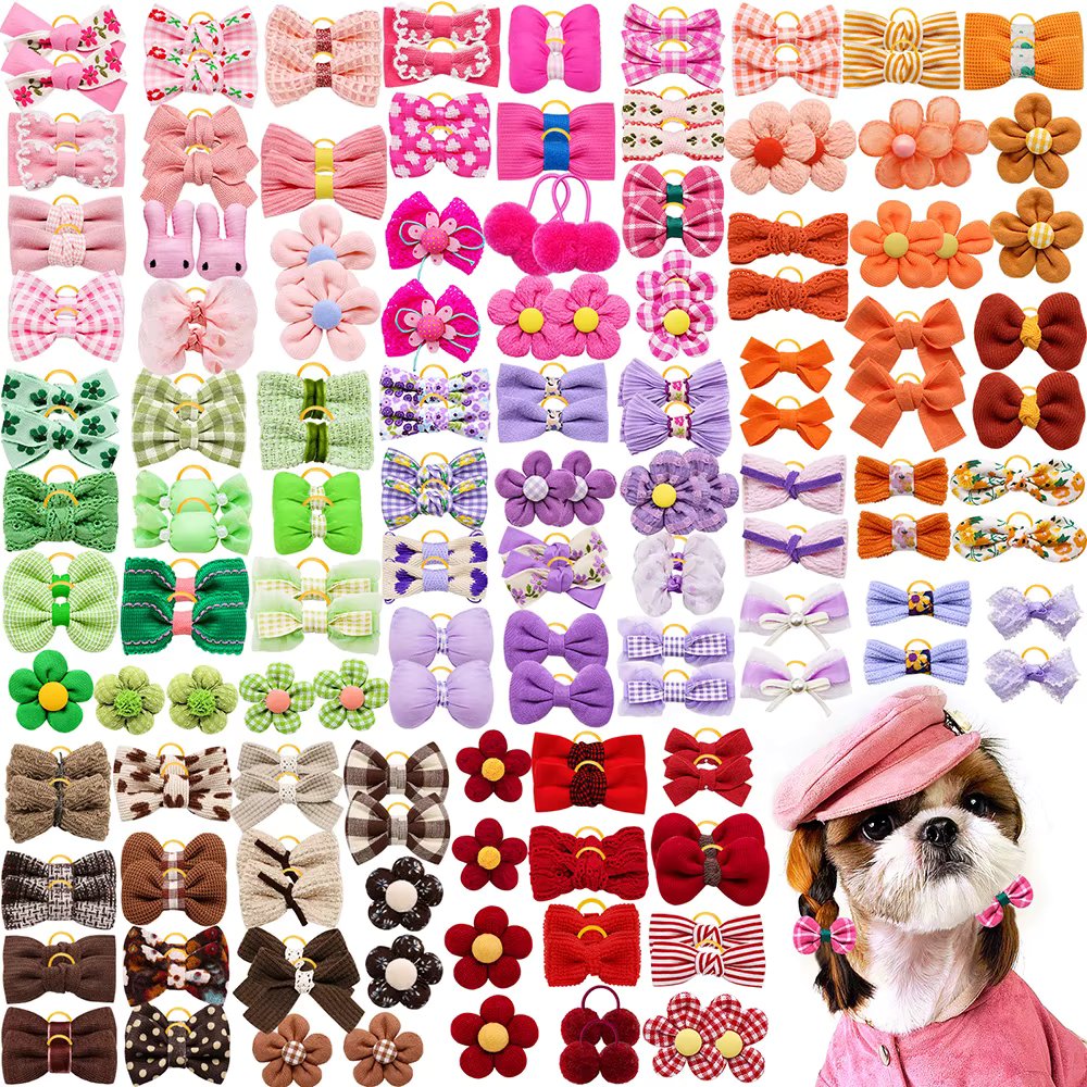10/20PCS Puppy Bows With Rubber Bands Candy Color Pet Dog Hair Accessories Handmade Dog Bows Pet Grooming Accessories For Dogs