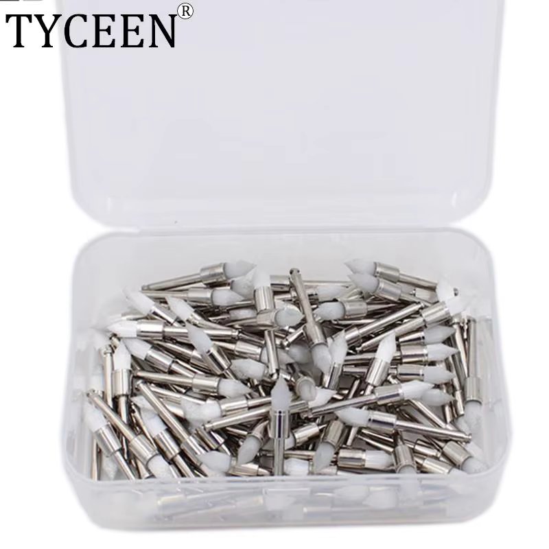 100pcs/box Dental Nylon Polishing Prophy Brushes Pointed Head Dentist Polishing Cup for Contra Angle Disposable White Polisher