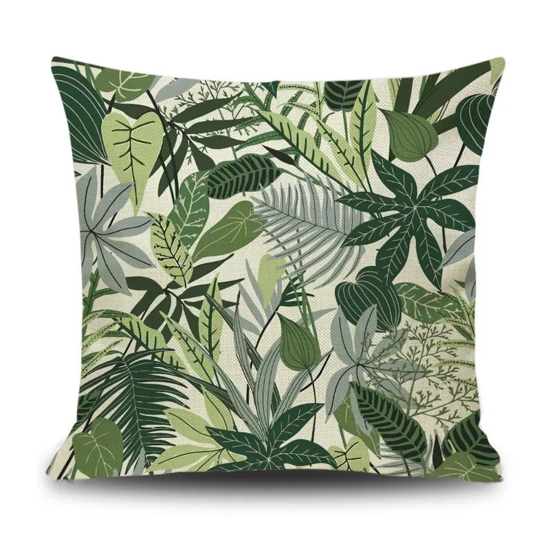 Green Plant Leaf Flower Cushion Geometric Decorative Throw Pillow Linen Pillowcase Home Decor Decoration Cushions