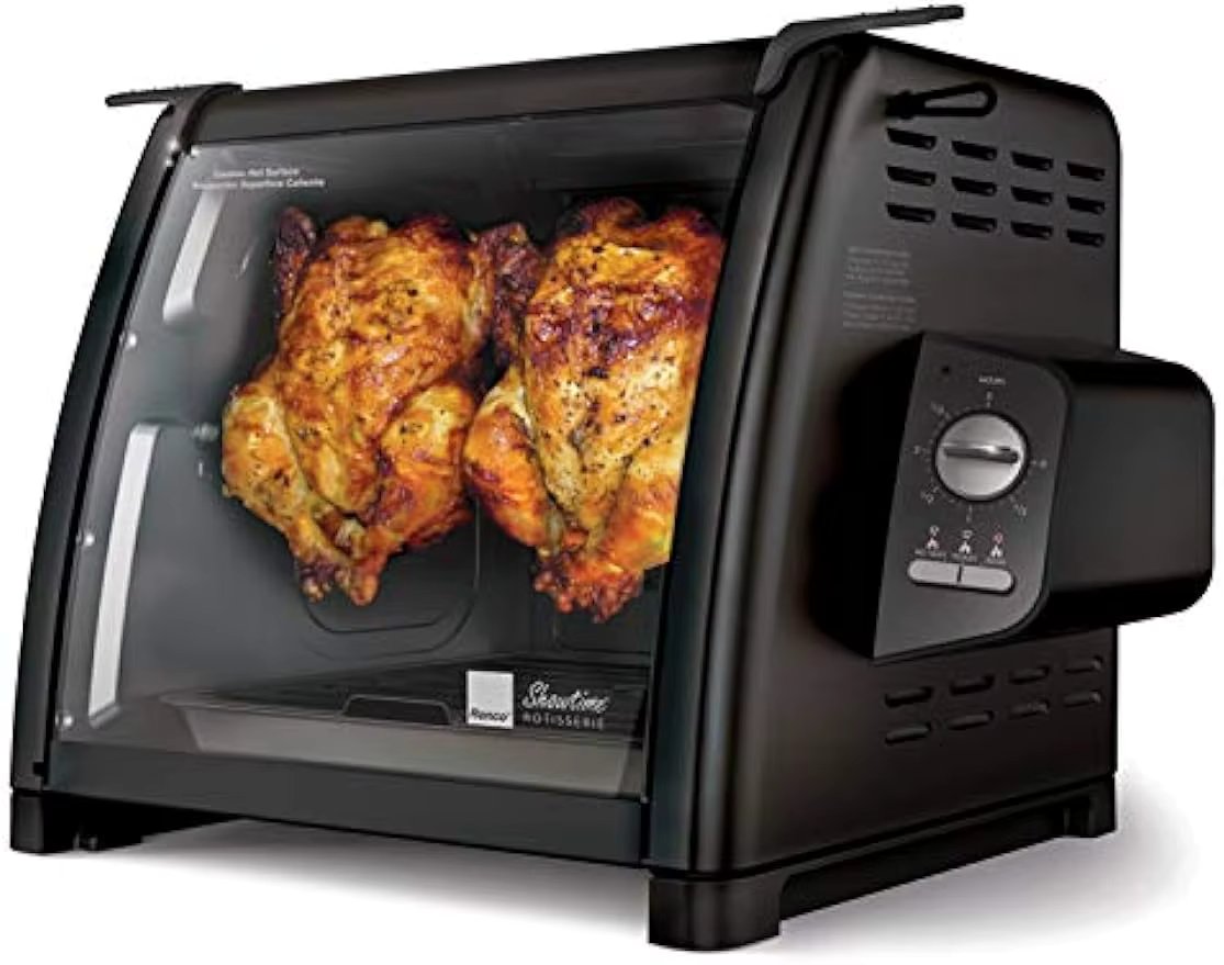 Countertop Rotisserie Oven, 3 Cooking Functions: Rotisserie, Sear and No Heat Rotation, 15-Pound Capacity, Black