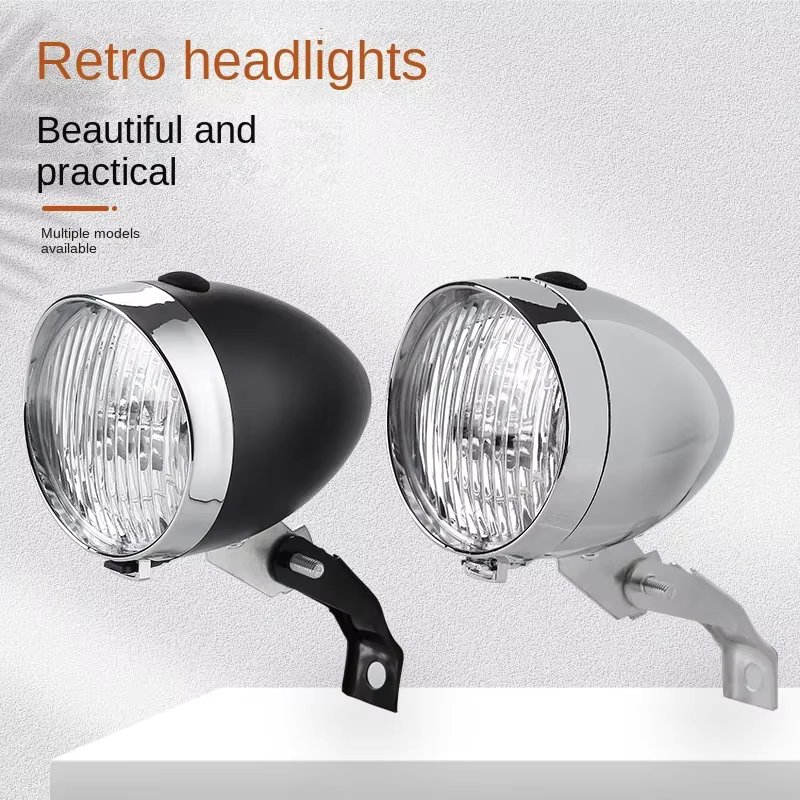 With Bracket Headlight Classical Design Classic Bike Front Light Night Riding Trendy Abs Plastic Shell Retro Led Lamp