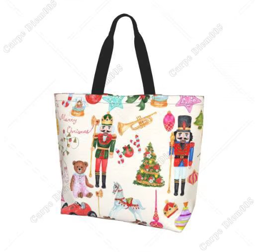 The Nutcrackers Christmas Tree Navy Shopping Bag for Women Tote Bag Shoulder Bag Reusable Handbag for Shopping Work Gift