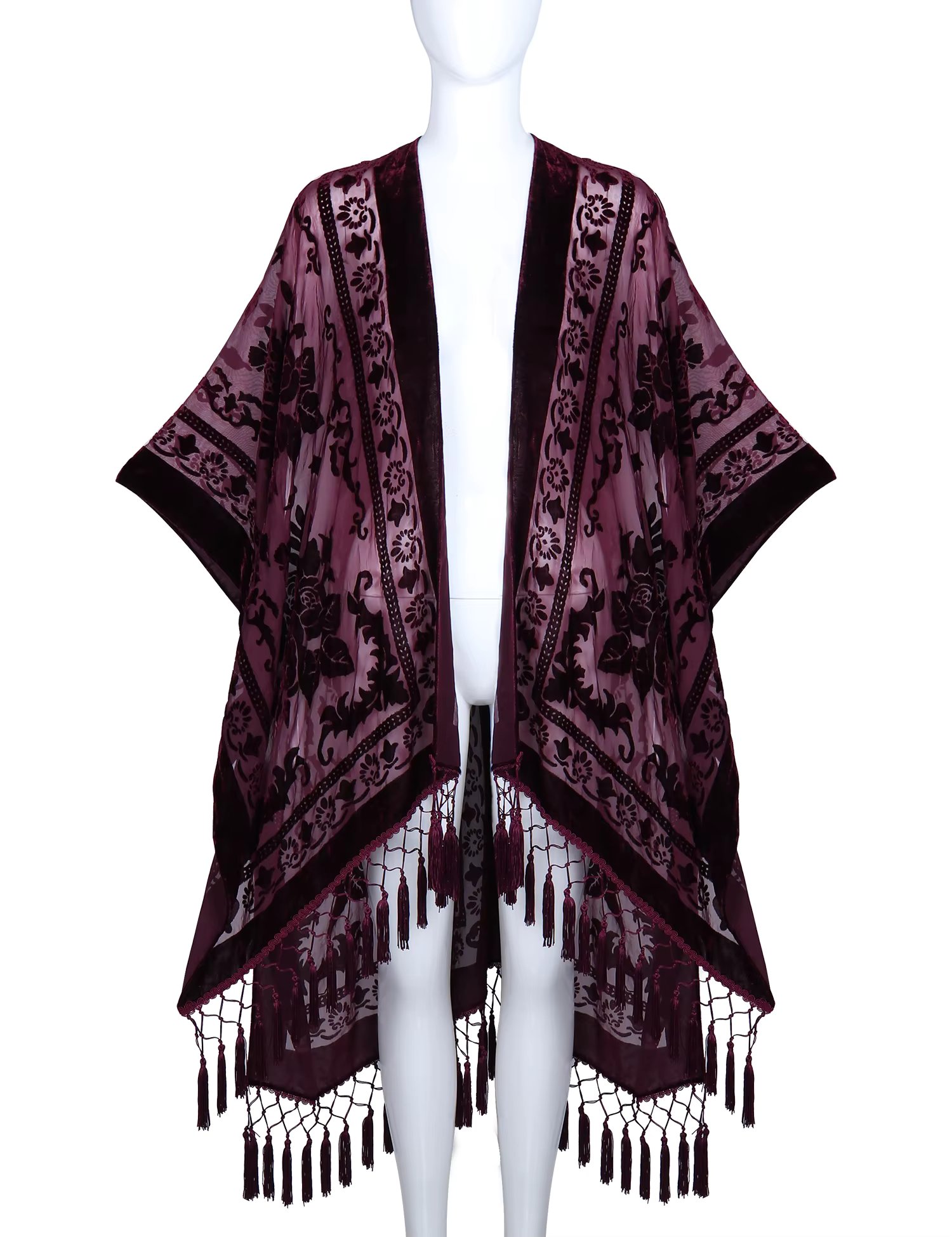 WeHello Bohemian burnt plush kimono Women's long Purple Tassel Beach Cover-up  Holiday Casual Cardigan Shawl JYPF-20